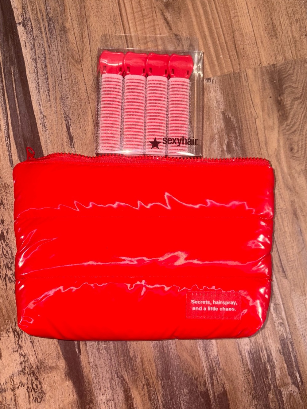 Sexyhair Red Quilted Cosmetic Pouch with Hair Rollers